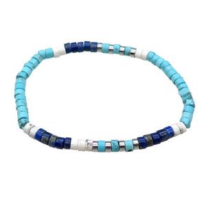 Blue Magnesite Turquoise Bracelet With Howlite Lapis Stretchy, approx 4mm