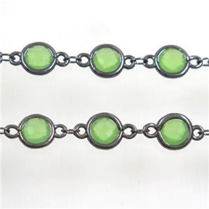 copper chain with green Chinese crystal glass, black plated, approx 8mm dia