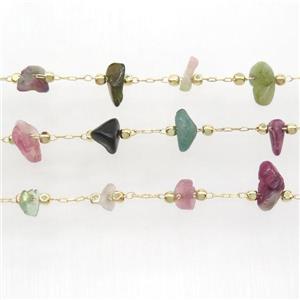 multicolor Tourmaline chip chain, gold plated, approx 5-10mm