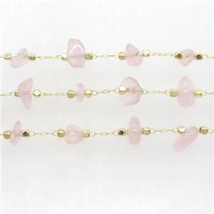Rose Quartz chips chain, gold plated, approx 5-10mm