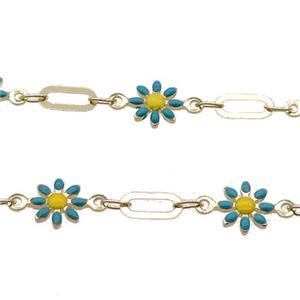 Copper Chain With Enamel Daisy Gold Plated, approx 7.5mm, 3x8mm