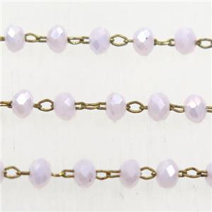 brass chain with pink Chinese Crystal Glass rondelle beads, approx 2x3mm bead