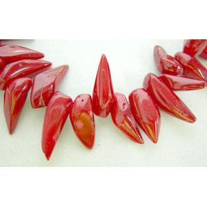 pimiento coral beads, dyed, red, 8x21mm, 16 inch length