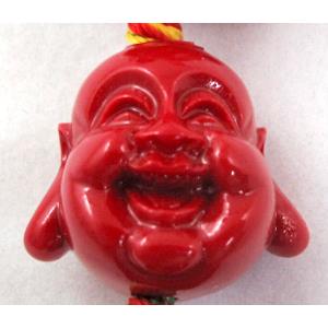 Compositive coral buddha charm beads, red, 22mm dia, 16pcs per st