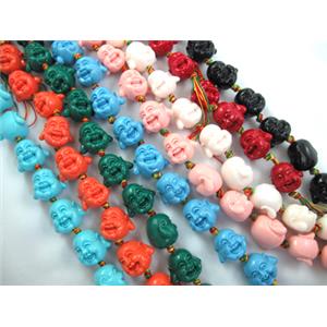 Compositive coral bead, smile buddha, mixed color, 22mm dia, 16pcs per st