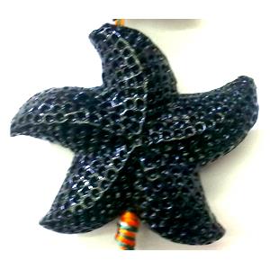 Compositive coral bead, starfish, black, approx 20mm