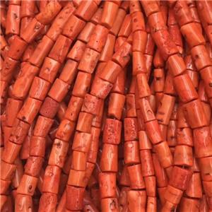 red Coral beads, tube, approx 10-20mm