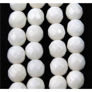white Coral Beads, faceted round, approx 4mm dia