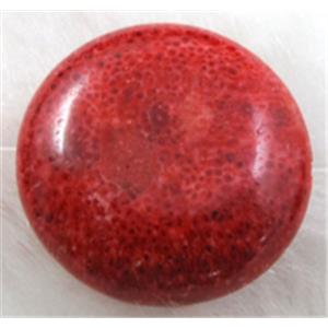 Natural Coral Beads, sponge, red, flat round, 20mm dia, 22pcs per st