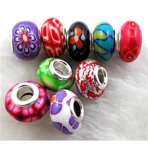Fimo Polymer Clay Beads, mix color, 15-16mm dia, 9-10mm thick, hole:5.5mm