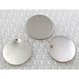 Platinum plated iron flake tag pendant, 26mm dia, 0.3mm thick
