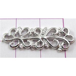 Baroque Style connector, platinum plated copper Flower, 10x30mm