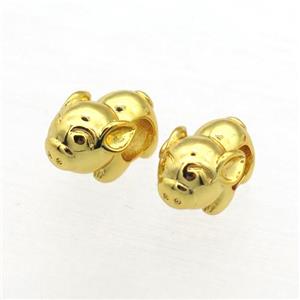 European Style copper pig beads, gold plated, large hole, approx 8-12mm, 5mm hole