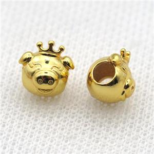 European Style copper pig beads, gold plated, approx 10mm, 5mm hole