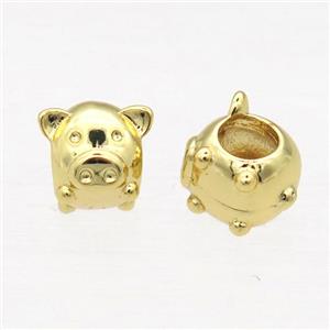 European Style copper pig beads, gold plated, approx 10mm, 5mm hole