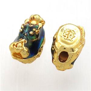 enameling copper pixiu beads, gold plated, approx 10-19mm, 3mm hole