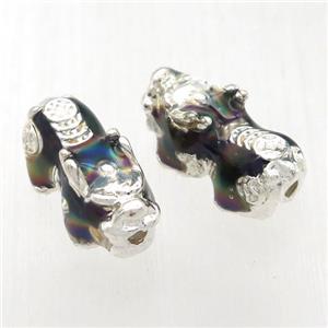 enameling copper pixiu beads, platinum plated, approx 10-19mm, 2mm hole