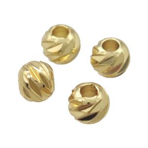 round copper carved beads, Unfade, gold plated, approx 5mm dia