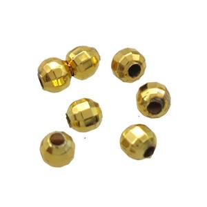 faceted round copper beads, Unfade, gold plated, approx 2.5mm dia