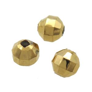 faceted round copper beads, Unfade, gold plated, approx 6mm dia