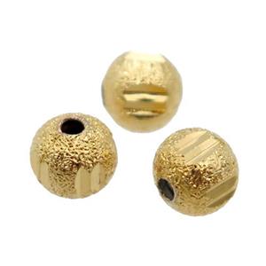 round copper carved beads, Unfade, gold plated, approx 6mm dia