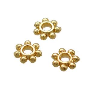 copper daisy spacer beads, Unfade, gold plated, approx 5mm dia