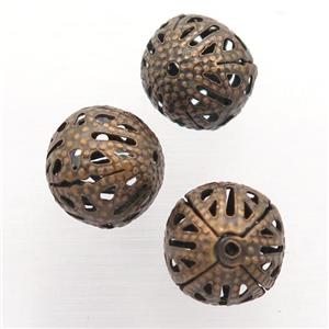 filigree round Iron Beads Ball, antique red, approx 12mm dia