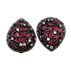 copper teardrop pave red zircon, black plated, approx 20-26mm