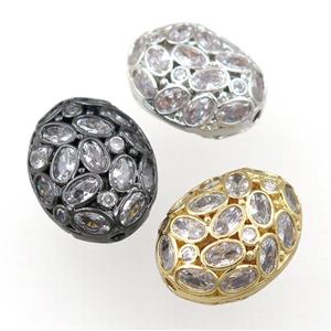 copper oval beads pave zircon, hollow, mixed, approx 17-22mm