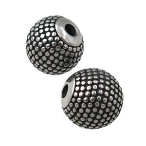round Stainless Steel beads, antique silver, approx 10mm