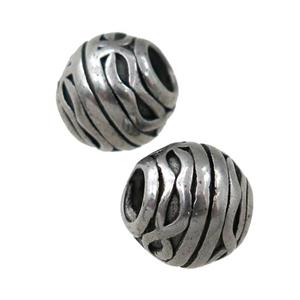 round Stainless Steel beads, antique silver, approx 11mm, 5mm hole