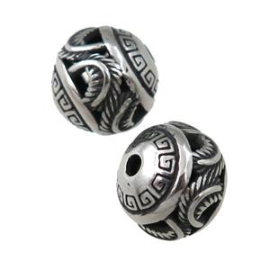 round Stainless Steel beads, antique silver, approx 10.5mm