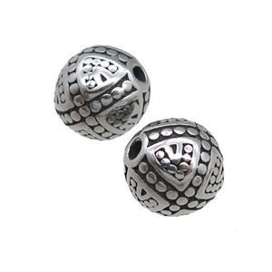 round stainless steel beads, antique silver, approx 9.5mm