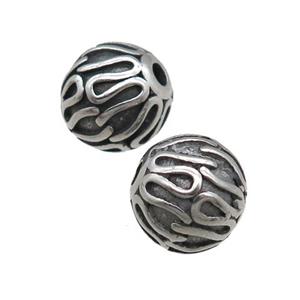 stainless steel round beads, antique silver, approx 10mm