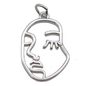 copper face charm pendant, platinum plated, approx 14-20mm