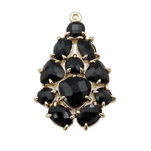 copper Tree pendant pave black Cat Eye Crystal, gold plated, approx 20-30mm