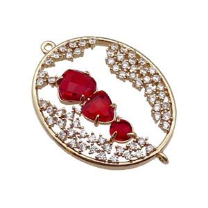 copper oval connector pave ruby Cat Eye Crystal, gold plated, approx 27-33mm