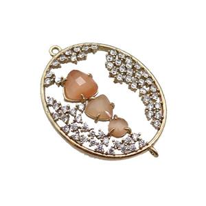 copper oval connector pave peach Cat Eye Crystal, gold plated, approx 27-33mm