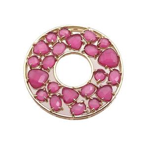 copper donut pendant pave hotpink Cat Eye Crystal, gold plated, approx 38mm dia