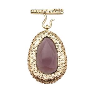 copper oval pendant pave purple Cat Eye Crystal, gold plated, approx 30-45mm, 20-27mm