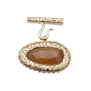 copper oval pendant pave coffee Cat Eye Crystal, gold plated, approx 25-38mm, 20-27mm