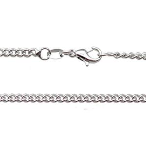 Copper Necklace Curb Chain Unfaded Platinum Plated, approx 2.6mm, 42cm length