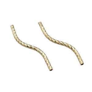 Copper Tube Beads Bend Light Gold Plated, approx 1.5x25mm