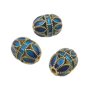 Copper Lotus Beads Blue Cloisonne Flower Gold Plated, approx 9-12mm