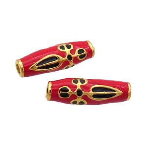 Alloy Rice Beads Red Enamel Large Hole Gold Plated, approx 7-20mm, 2mm hole