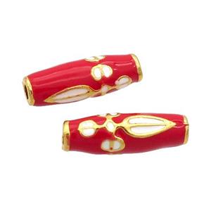 Alloy Rice Beads Red Enamel Large Hole Gold Plated, approx 7-20mm, 2mm hole