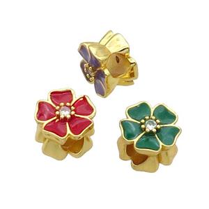 Copper Flower Beads Enamel Large Hole Gold Plated Mix, approx 12mm, 4mm hole