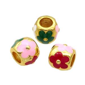 Copper Barrel Beads Enamel Large Hole Gold Plated Mixed, approx 11mm, 5mm hole