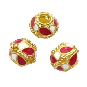 Copper Bicone Beads Red Enamel Large Hole Gold Plated, approx 10-12.5mm, 5mm hole
