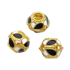 Copper Bicone Beads Black Enamel Large Hole Gold Plated, approx 10-12.5mm, 5mm hole